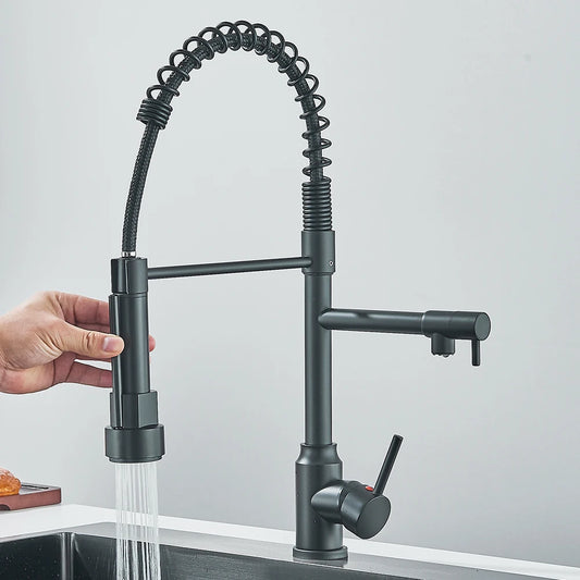 Pull Down Spring Kitchen Faucet Single Lever Hot Cold Mixer Water For Kitchen Sink Dual Spout Nozzle Faucets Crane