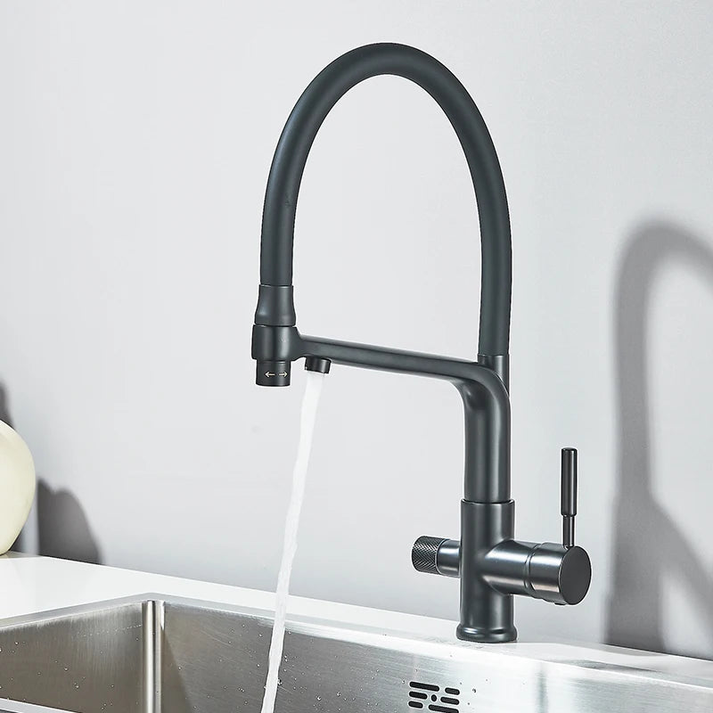 Nekjcag Black Filter Kitchen Faucet Pured Water Kitchen Sink Taps 360 Rotate Pull Down Flexible Pipe 2 Function Nozzle Mixer