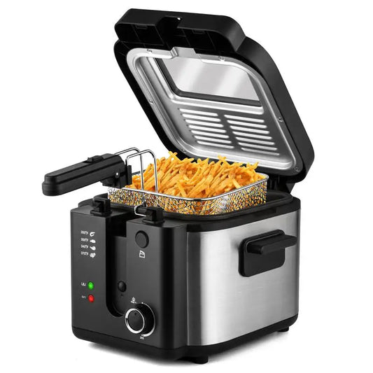 SUSTEAS Deep Fryer with Basket, 1500W Electric Deep Fryers for Home Use with Temperature Control, Removable Lid and 2.5L/1.5L