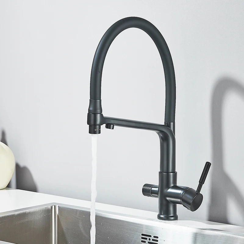 Nekjcag Black Filter Kitchen Faucet Pured Water Kitchen Sink Taps 360 Rotate Pull Down Flexible Pipe 2 Function Nozzle Mixer