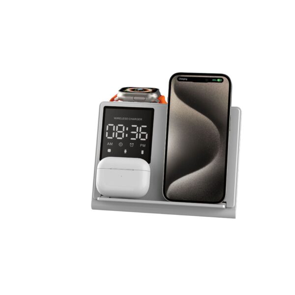 Trending Products Portable 5-in-1 Pixel Animation Foldable Wireless Charger Stand Pad for Mobile Phone Smart Watch Earphone