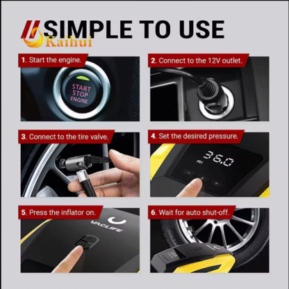Tire Inflator Portable Air Compressor Pump for Car Tires (up to 50 PSI) 12V DC Tire Pump for Bikes (up to 150 PSI)  LED Light - Image 5