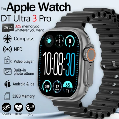 Fashion NEW DT Ultra 3 32GB Smart Watch Google Map Music Video Player HD Bluetooth Call APP Store NFC Smart AI Voice Sport Watch