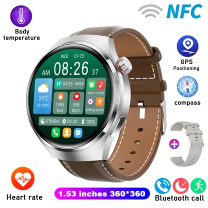GT4 Pro Health Smart Watch Men 360*360 AMOLED Screen NFC GPS Tracker Compass BT call Blood oxygen IP68 Sport Smartwatch 2025New - Image 14