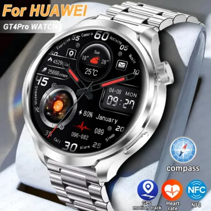 GT4 Pro Health Smart Watch Men 360*360 AMOLED Screen NFC GPS Tracker Compass BT call Blood oxygen IP68 Sport Smartwatch 2025New
