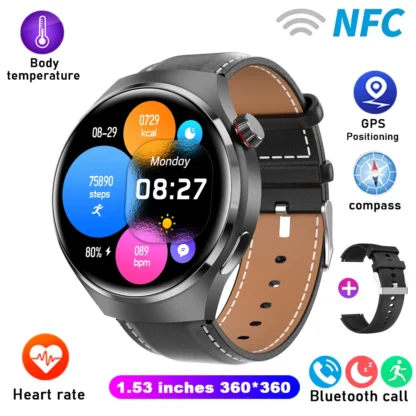 GT4 Pro Health Smart Watch Men 360*360 AMOLED Screen NFC GPS Tracker Compass BT call Blood oxygen IP68 Sport Smartwatch 2025New - Image 13