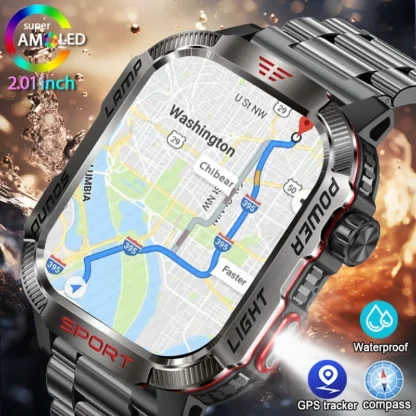 For Huawei Xiaomi Military GPS Smart Watch Men Flashlight Compass Waterproof Outdoor Sport Tracker Bluetooth Call Smartwatch Man