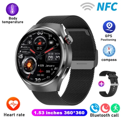 GT4 Pro Health Smart Watch Men 360*360 AMOLED Screen NFC GPS Tracker Compass BT call Blood oxygen IP68 Sport Smartwatch 2025New - Image 10