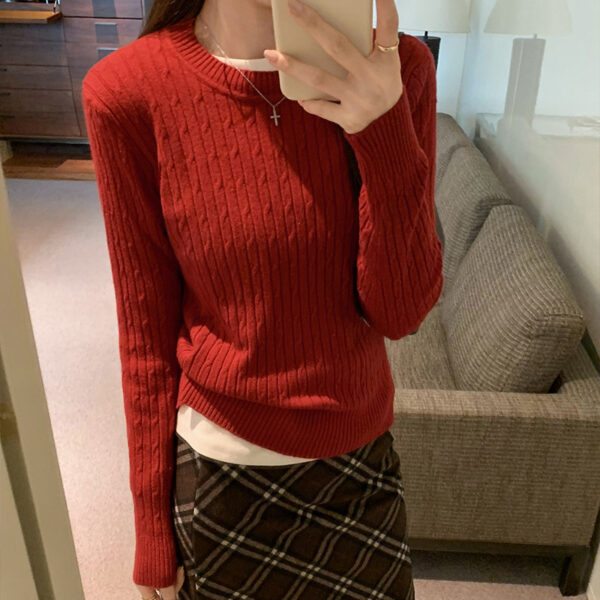 Red Sweater for Women, Slim Fit Long Sleeve Knit Top, Casual and Versatile Pullover