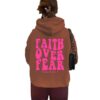 Hooded long sleeved fleece sweatshirt with Faith Over Fear print