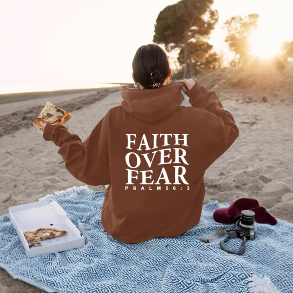 Faith over fear kangaroo pocket hooded long sleeved fleece hoodie top