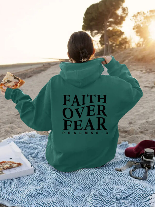 Faith over fear kangaroo pocket hooded long sleeved fleece hoodie top