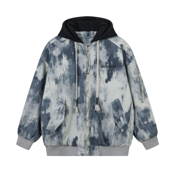 Retro tie dye cotton padded thick hooded cotton jacket