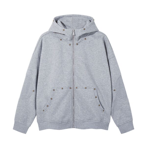 Retro rivet design zipper cardigan hooded jacket