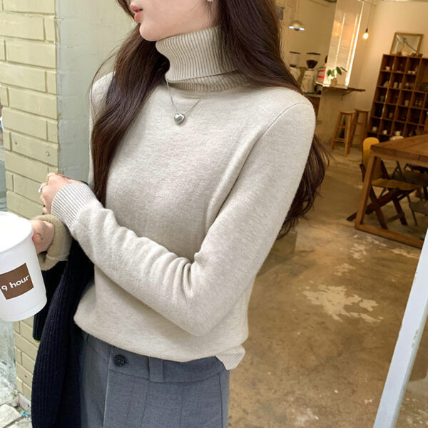 Cozy High Neck Long Sleeve Knit Sweater for Women, Thickened Fleece-Lined Inner Layer Top