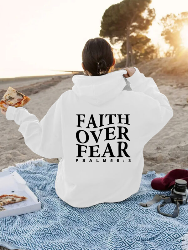 Faith over fear kangaroo pocket hooded long sleeved fleece hoodie top