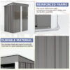 5 * 3FT outdoor storage shed, tool shed with sloping roof and lockable door, backyard garden metal shed, courtyard lawn, gray