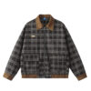 Plaid large pocket color blocked lapel jacket
