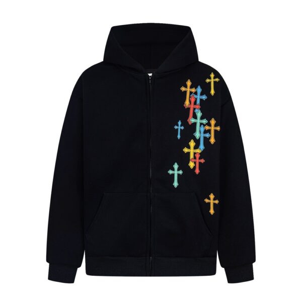 Cross hooded cardigan sweatshirt