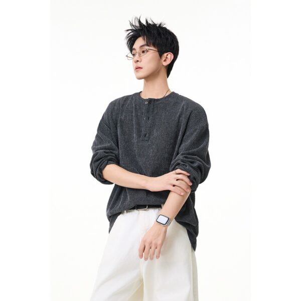 Henley Neck  Casual Versatile Pullover Long Sleeve Shirt