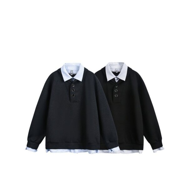 Lapel Hoodie Original College Style Pullover Sweatshirt Two-Piece Design Outerwear