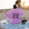 Faith over fear kangaroo pocket hooded long sleeved fleece hoodie top