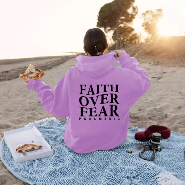 Faith over fear kangaroo pocket hooded long sleeved fleece hoodie top