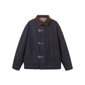 Designer Snap Button Denim Jacket for Men Retro Versatile Blue Denim Coat