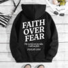 FAITH OVER printed back collar and fleece hooded sweatshirt