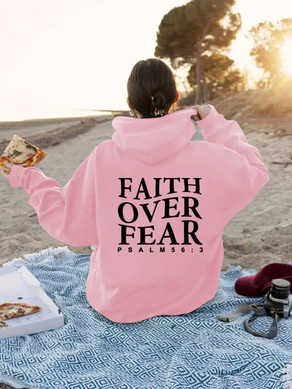 Faith over fear kangaroo pocket hooded long sleeved fleece hoodie top