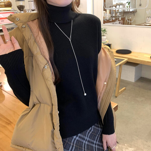 Cozy High Neck Long Sleeve Knit Sweater for Women, Thickened Fleece-Lined Inner Layer Top