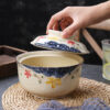 Ceramic instant noodle bowl, Chinese household tableware with lid