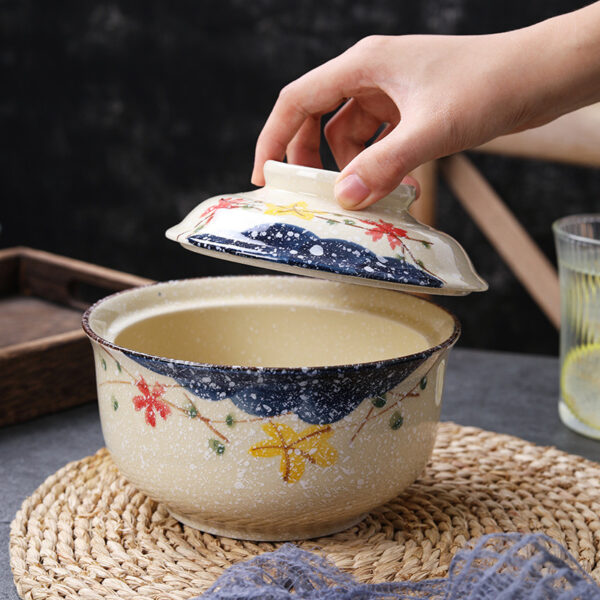 Ceramic instant noodle bowl, Chinese household tableware with lid