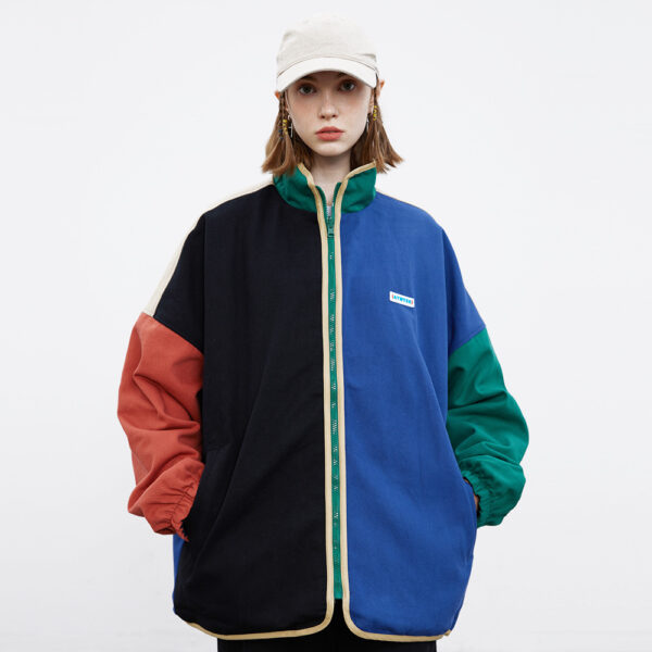 Splicing and contrasting colors, wearing a jacket on both sides