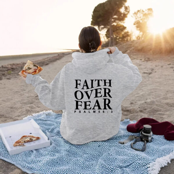 Faith over fear kangaroo pocket hooded long sleeved fleece hoodie top