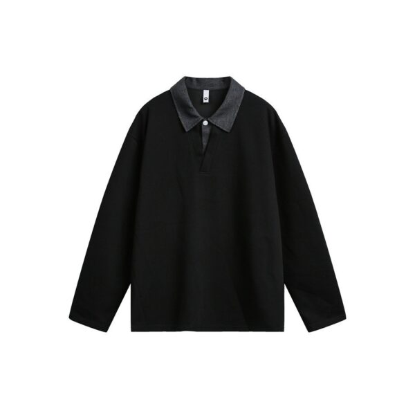 Loose Turn-down Collar Hoodie Men's Faux Two-piece Long Sleeve T-shirt