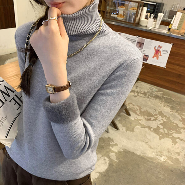Cozy High Neck Long Sleeve Knit Sweater for Women, Thickened Fleece-Lined Inner Layer Top