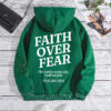 FAITH OVER printed back collar and fleece hooded sweatshirt