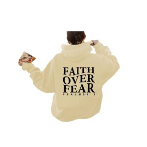 Faith over fear kangaroo pocket hooded long sleeved fleece hoodie top