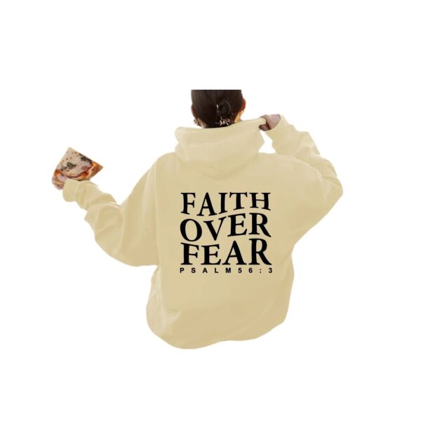 Faith over fear kangaroo pocket hooded long sleeved fleece hoodie top