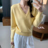 Relaxed Loose Fit V-Neck Long Sleeve Knit Sweater for Women