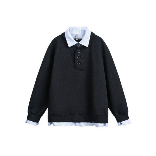 Lapel Hoodie Original College Style Pullover Sweatshirt Two-Piece Design Outerwear