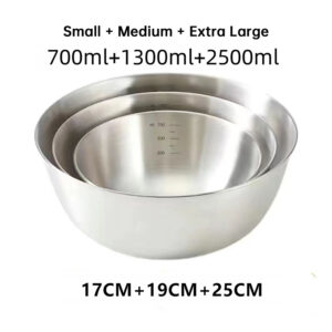 Golden mixing bowls for cooking, baking, noodles, and salads.