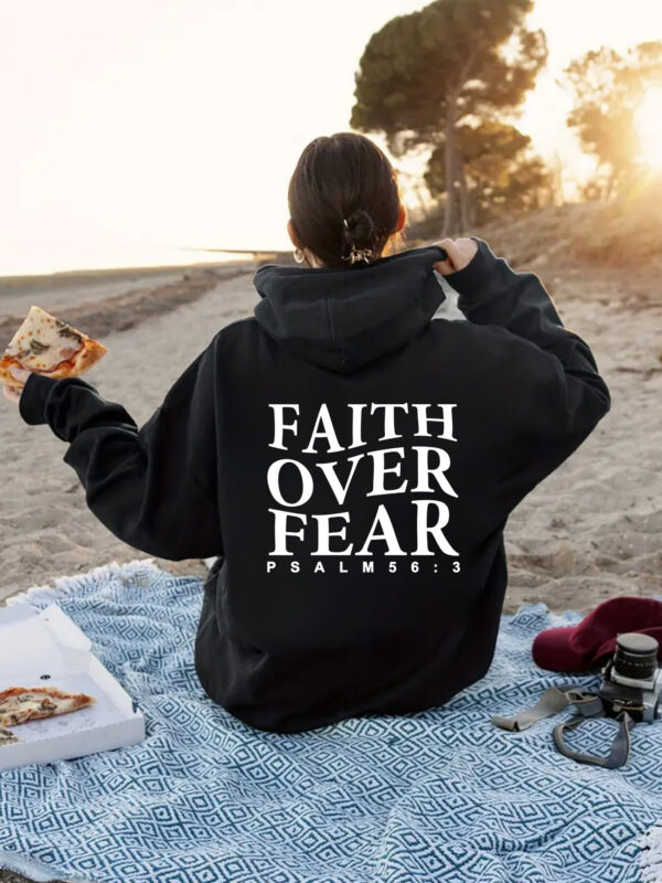 Faith over fear kangaroo pocket hooded long sleeved fleece hoodie top
