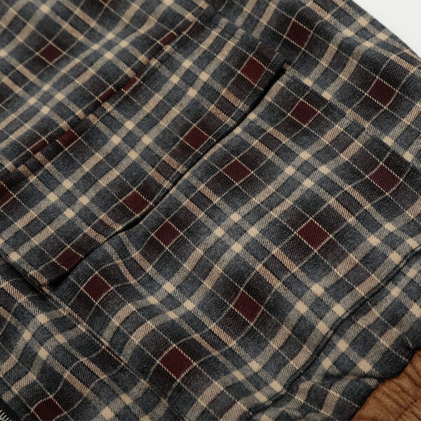 Plaid large pocket color blocked lapel jacket