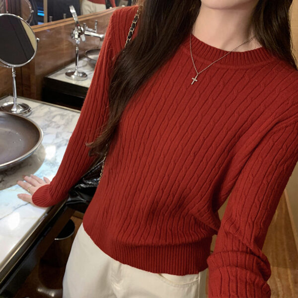 Red Sweater for Women, Slim Fit Long Sleeve Knit Top, Casual and Versatile Pullover