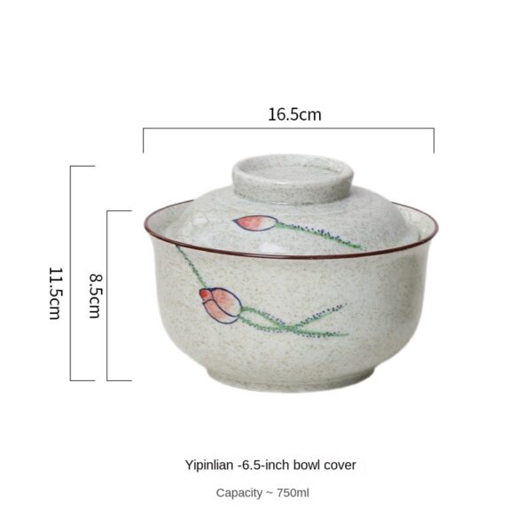 Ceramic instant noodle bowl, Chinese household tableware with lid