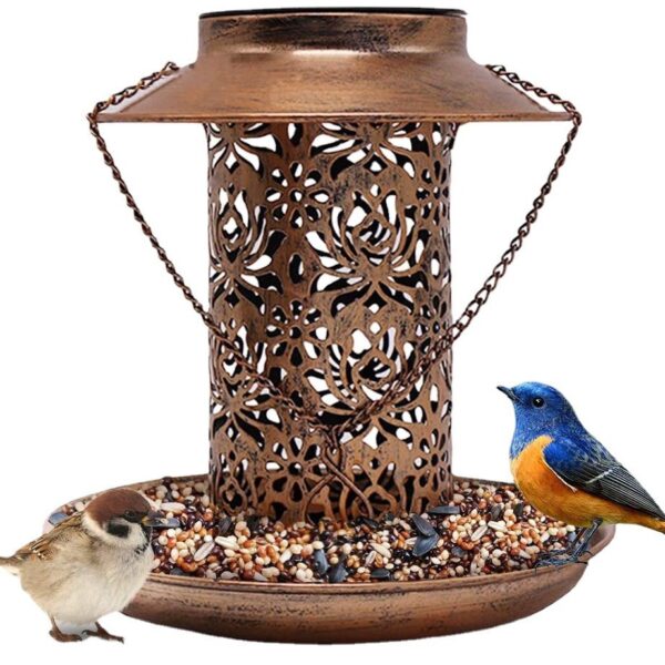 Outdoor solar powered lamp metal hanging bird feeder feeding and watering dual-purpose bird feeder decorative lamp