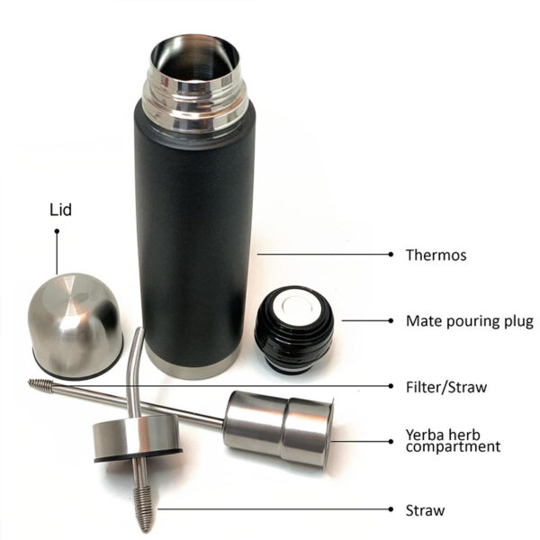 South American Mate Tea Travel Mug - Brazilian Filter Straw, Insulated Bullet Bottle, 3-in-1 Portable Mate Gourd Kit