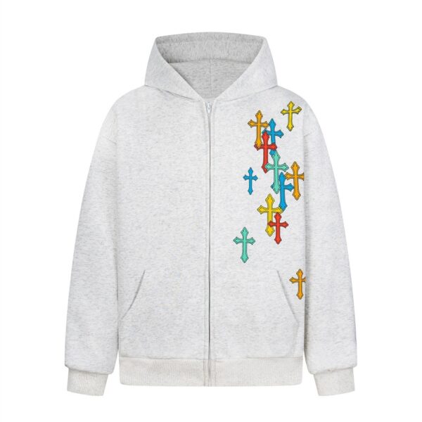 Cross hooded cardigan sweatshirt